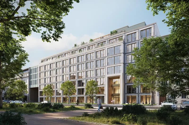 Neubau-Townhouses KARL mit weißer Fassade, Gärten und Terrassen.